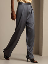 [Dark Gray] SilkSilky-AU 19Momme Stretch Silk Charmeuse Women's Pants 006
