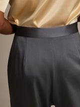 [Dark Gray] SilkSilky-AU 19Momme Stretch Silk Charmeuse Women's Pants 004