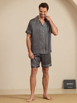 [Black Ginkgo] SilkSilky-AU Short Sleeve Notch Collar Men's Pyjamas 003