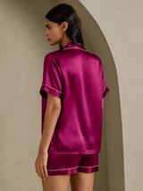 [Fuchsia] SilkSilky-AU Short Sleeve Lapel Collar Women's Pyjamas 002