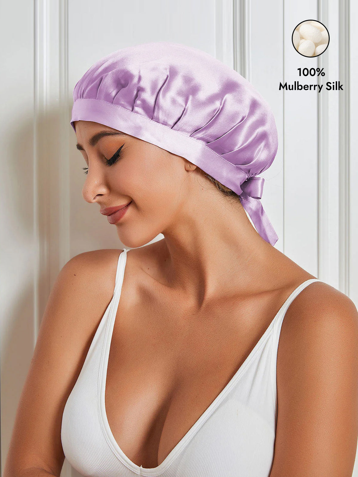 [Lavender] SilkSilky-AU Pure Silk Sleep Cap 001