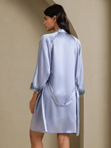 [Steel Blue] SilkSilky-AU 3/4 Sleeve V Neck Nightgown&Dressing Gown Set 002
