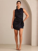 [Black] SilkSilky-AU Sleeveless Cowl Neck Dress 001