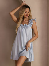 [Grayish Blue] SilkSilky-AU Sleeveless Square Neck Nightgown 006
