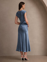 [Real Teal] SilkSilky-AU Cap Sleeve Dress 002