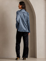 [Real Teal] SilkSilky-AU Long Sleeve Lapel Collar Women's Shirt 004