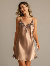 [Brown] SilkSilky-AU Sleeveless V Neck Nightgown 003