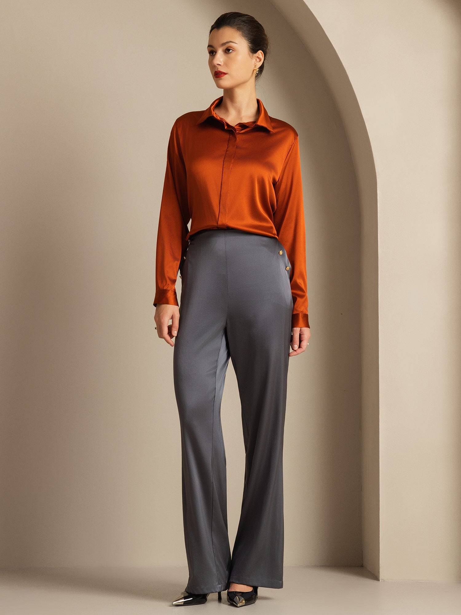 [Dark Gray] SilkSilky-AU 19Momme Silk Womens Pants 007,