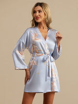 [Light Blue] SilkSilky-AU 3/4 Sleeve Women's Dressing Gown 004