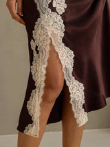 [Coffee] SilkSilky-AU Sleeveless V Neck Nightgown 006