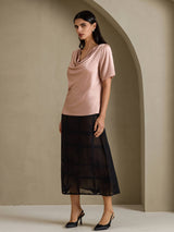 [Tuscany] SilkSilky-AU Short Sleeve Cowl Neck Women's Blouse 006