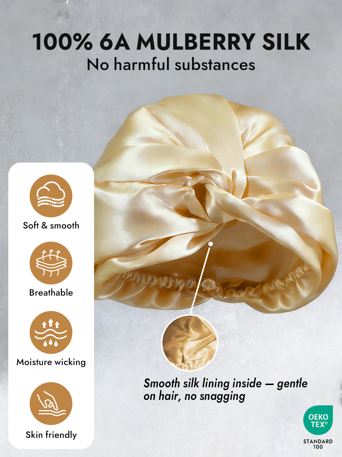 [Champagne] SilkSilky-AU Pure Silk Sleep Cap 003