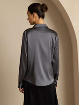 [Dark Gray] SilkSilky-AU Long Sleeve Lapel Collar Women's Shirt 002