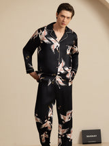 [Black] SilkSilky-AU Long Sleeve Lapel Collar Men's Pyjamas 004