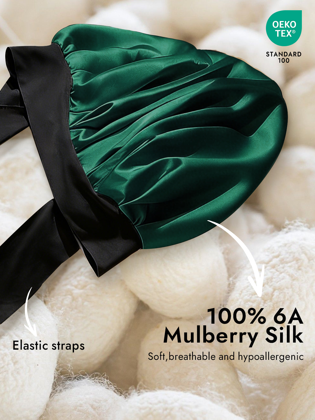 [Dark Green] SilkSilky-AU Pure Silk Sleep Cap 002