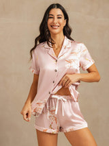 [Pink] SilkSilky-AU Short Sleeve Lapel Collar Women's Pyjamas 006