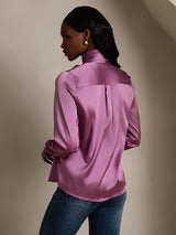 [Deep Purple] SilkSilky-AU 19Momme Long Sleeve High Neck Blouse 002