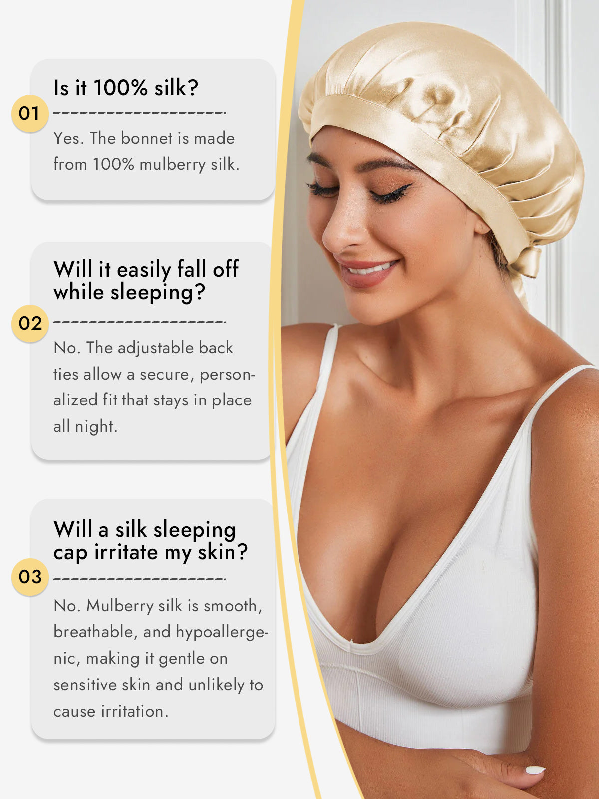 [Champagne] SilkSilky-AU Pure Silk Sleep Cap 006