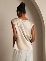 [Beige] SilkSilky-AU Cap Sleeve Round Neck Women's T-Shirt 002