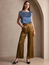 [Real Teal] SilkSilky-AU Cap Sleeve Round Neck Women's T-Shirt 005