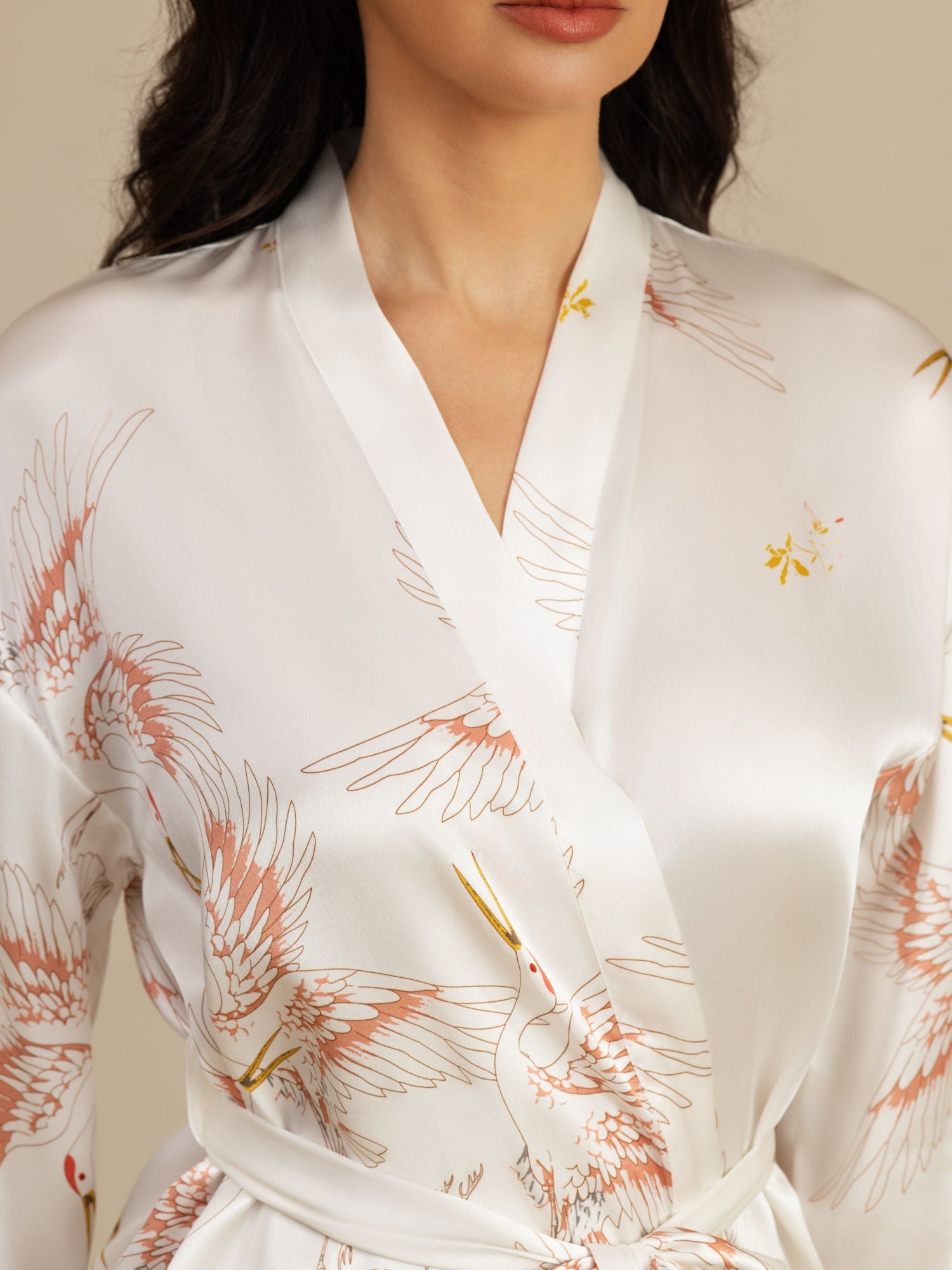 [White] SilkSilky-AU 19Momme 3/4 Sleeve Women's Dressing Gown 004