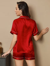 [Wine] SilkSilky-AU Short Sleeve Notch Collar Women's Pyjamas 002