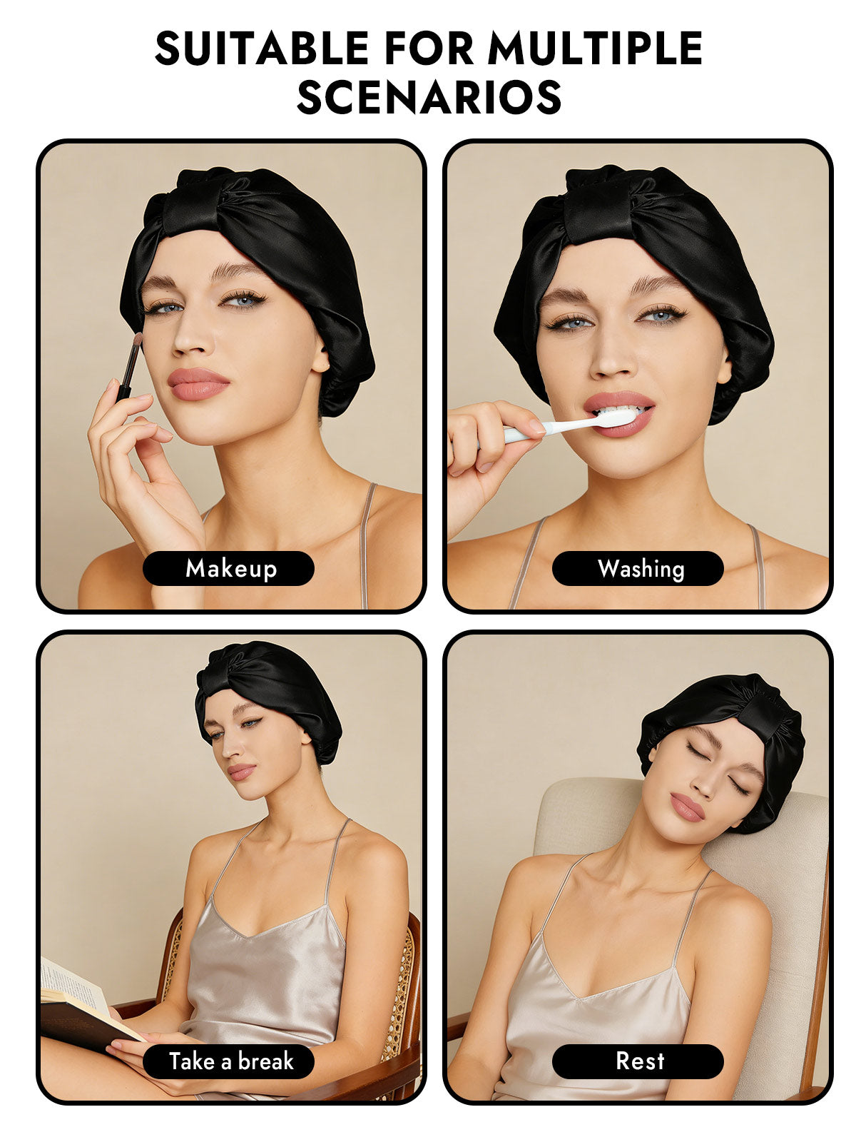 [Black] SilkSilky-AU Sleep Cap 006