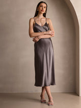[Dark Khaki] SilkSilky-AU Sleeveless V Neck Dress 005