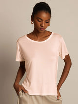[Light Pink] SilkSilky-AU 100% Silk Jersey Short Sleeve Round Neck Women's T-Shirt 003