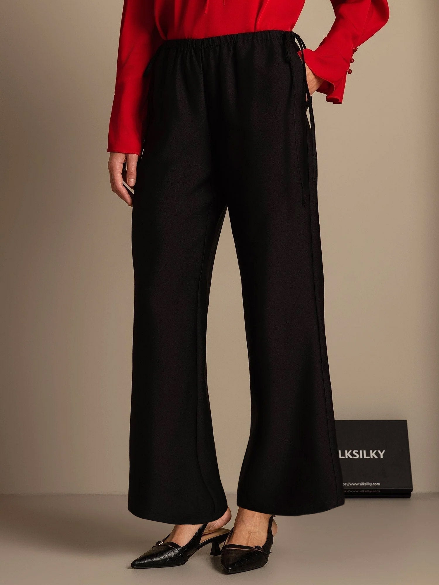 [Black] SilkSilky-AU 32Momme Wool Womens Pants 003,