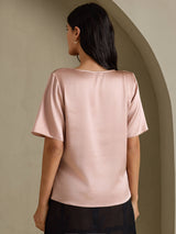[Tuscany] SilkSilky-AU Short Sleeve Cowl Neck Women's Blouse 002