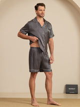 [Black Ginkgo] SilkSilky-AU Short Sleeve Notch Collar Men's Pyjamas 006