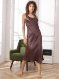 SilkSilky AU Pure Silk Sleeveless Boat Neck Dress Coffee 001