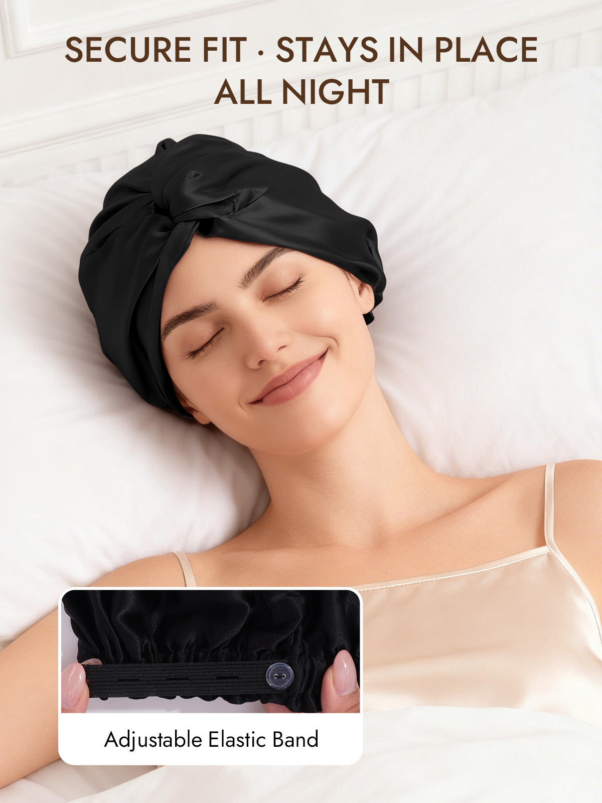 [Black] SilkSilky-AU 22Momme Pure Silk Sleep Cap 004
