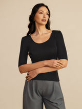 [Black] SilkSilky-AU Half Sleeve Women's T-Shirt 004