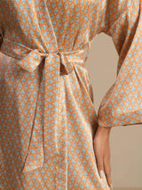[Yellow Heart Geo] SilkSilky-AU Long Sleeve Women's Dressing Gown 004