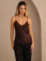 [Brown] SilkSilky-AU Spaghetti Strap V Neck Camisole 001