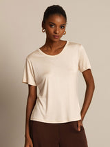 [Beige] SilkSilky-AU 100% Silk Jersey Short Sleeve Round Neck Women's T-Shirt 006