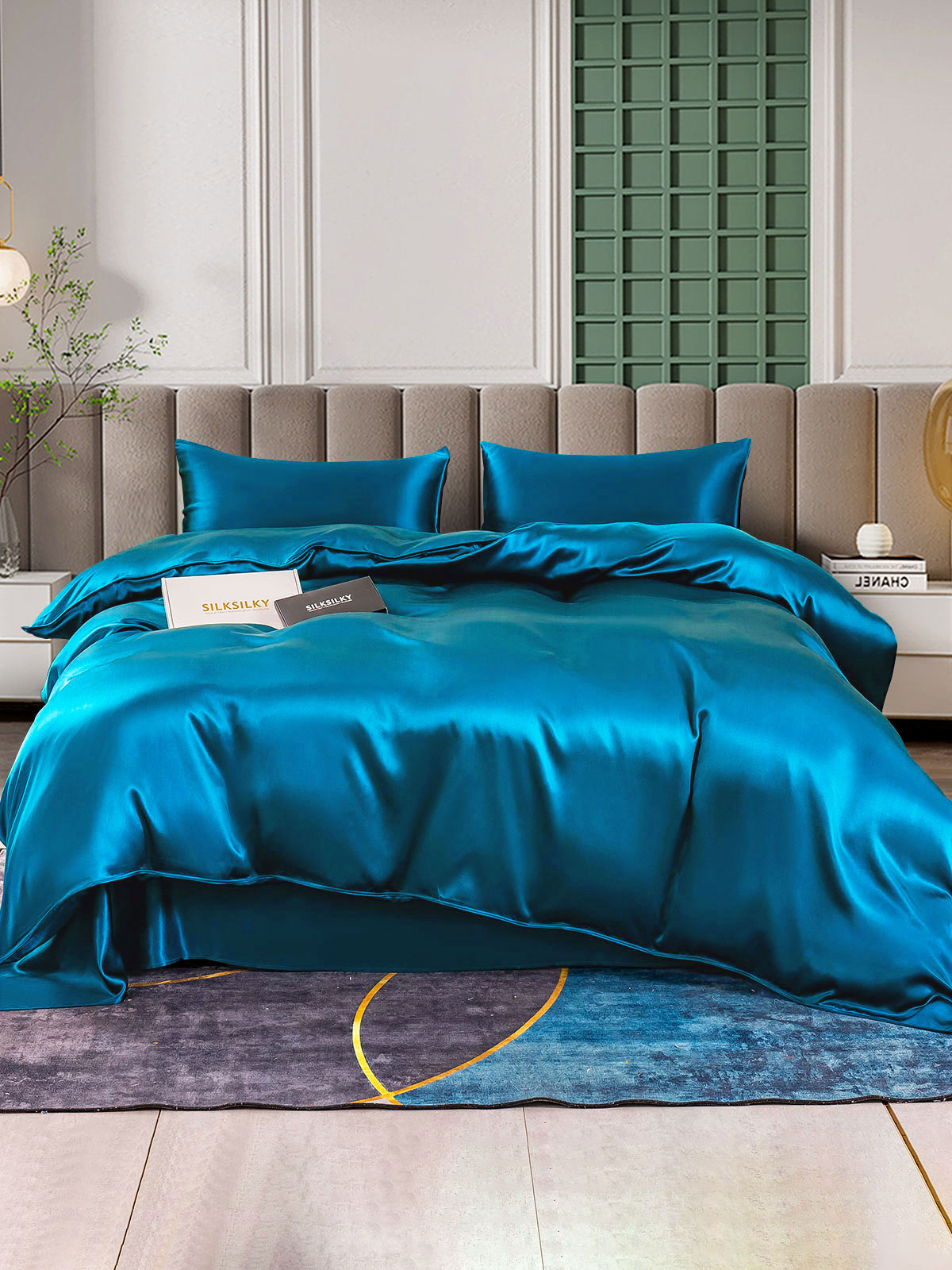 SilkSilky AU 25Momme Pure Silk Bedding Set Teal 001