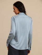 [Grayish Blue] SilkSilky-AU Long Sleeve Lapel Collar Women's Shirt 002