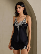 [Black] SilkSilky-AU Sleeveless V Neck Camisole Set 006