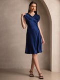 SilkSilky-AU Pure Silk Sleeveless V Neck Dress DarkBlue 003