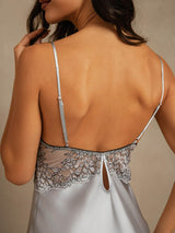 [Grayish Blue] SilkSilky-AU Sleeveless Deep V Neck Nightgown 004