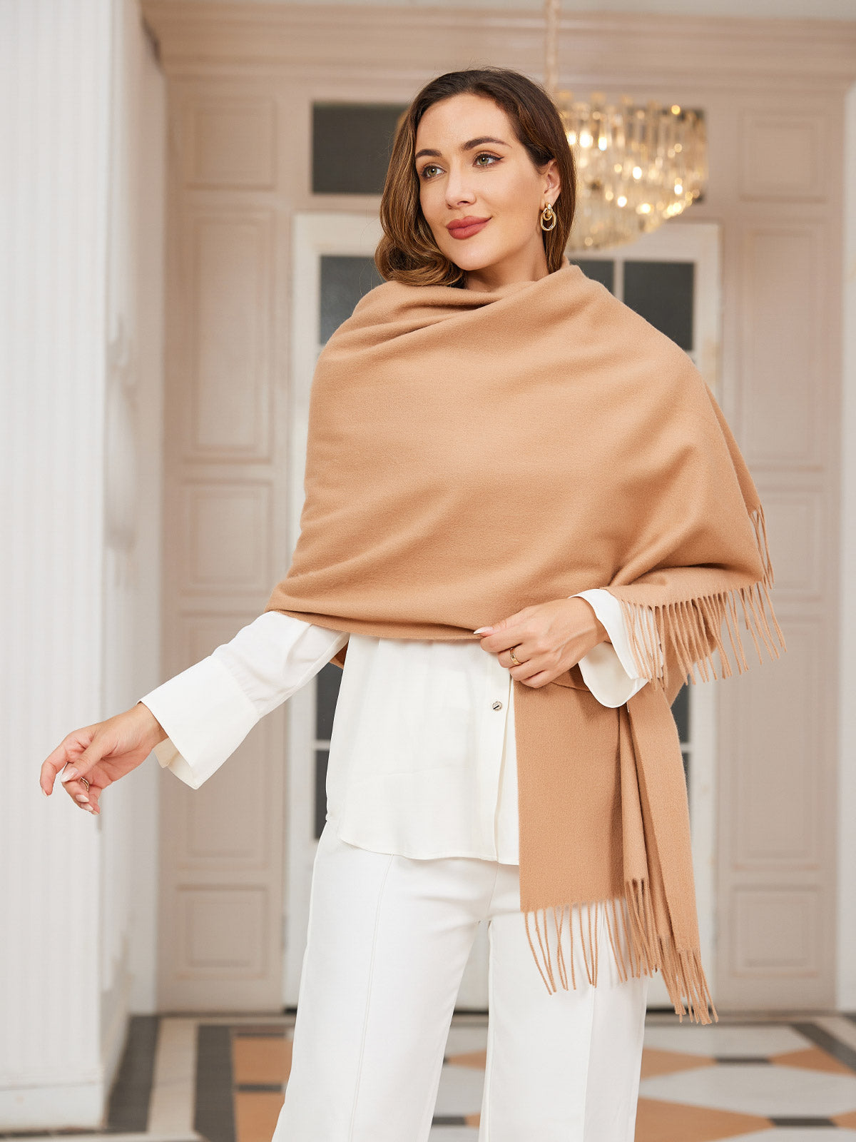 [Tan] SilkSilky-AU Wool Scarf 004