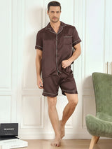 [Coffee] SilkSilky-AU Short Sleeve Notch Collar Men's Pyjamas 004