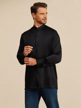 [Black] SilkSilky-AU Long Sleeve Stand Collar Men''s Shirt 005