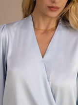 [Light Blue] SilkSilky-AU Long Sleeve Wrap Women's Blouse 005