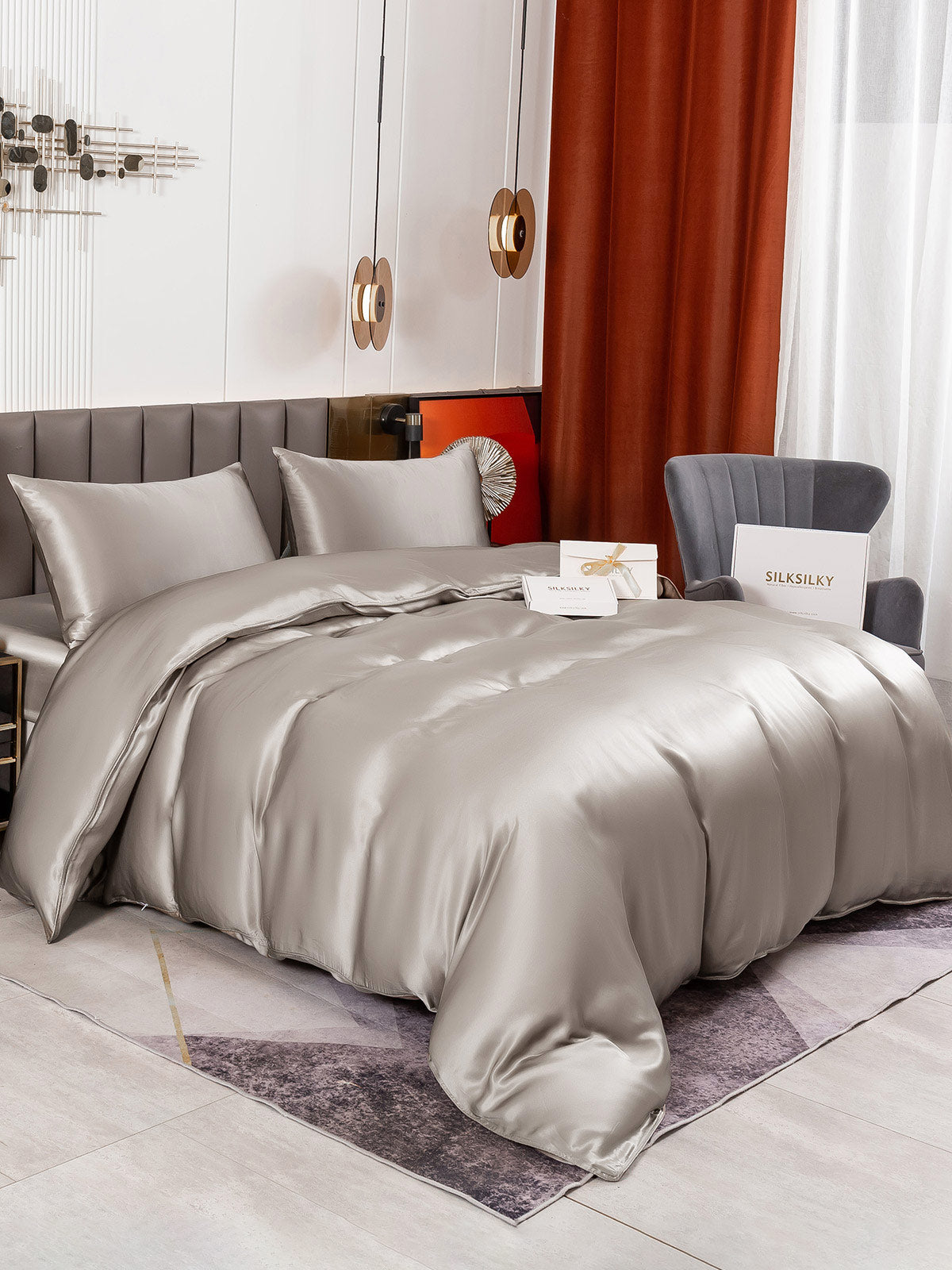 SilkSilky AU 19Momme Pure Silk Bedding Set Gray 002