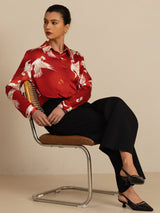 [Wine] SilkSilky-AU 19Momme Long Sleeve Lapel Collar Women's Shirt 007