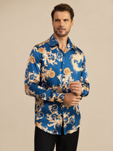 [Navy Dragon] SilkSilky-AU Long Sleeve Lapel Collar Men's Shirt 004